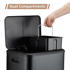 MilleLoom 30L/8 Gallon Trash Can - 2 x 4 Gal Dual Compartment Stainless Steel Kitchen Recycling Trash Can, Soft-Close Lid, Removable Plastic Inner Bucket, Double Waste Bin for Home Office - Black