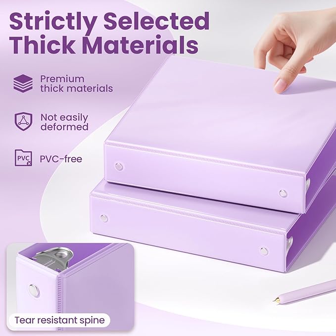 SUNEE 3 Ring Binder 1.5 Inch 1 Pack, Clear View Binder Three Ring PVC-Free (Fit 8.5x11 Inches) for School or Office Supplies, Purple