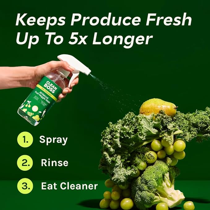 CleanBoss - Eat Cleaner, 12 oz (3 Pack) with one Trigger - Keeps Produce Fresh, Vegan, Gluten Free