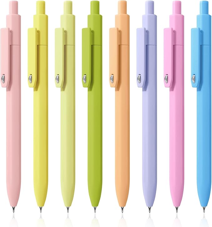 Piochoo Gel Pens, 8 Pack Fine Point Black Ink Smooth Writing Ink Pen, Retractable Quick Dry Aesthetic Cute Pens for Women Nurses School Office Supplies