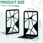 Zonon 6 Pcs Heavy Duty Bookends Decorative Black Metal Bookends for Shelves Book Divider Geometrical Holder Art Design Book Stopper for Home Office School