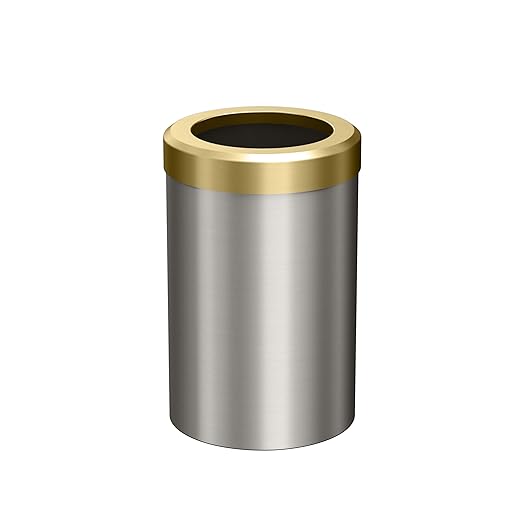 Gatco Modern Round Wastebasket, Satin Nickel and Brushed Brass Combo - Stainless Steel Trash Can with Removable Lid, Leakproof, 3 Gallon Capacity for Bathroom, Bedroom, Kitchen, or Office