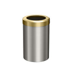 Gatco Modern Round Wastebasket, Satin Nickel and Brushed Brass Combo - Stainless Steel Trash Can with Removable Lid, Leakproof, 3 Gallon Capacity for Bathroom, Bedroom, Kitchen, or Office