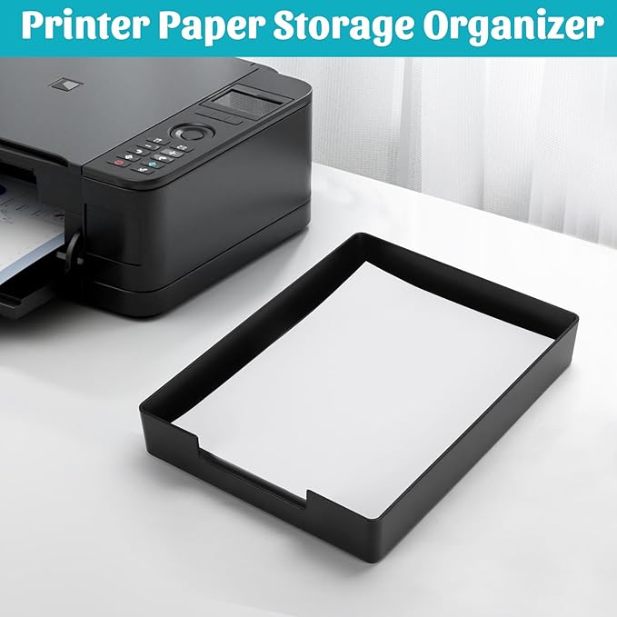 AZFUNN Letter-Size Tray Desk Letter Tray Paper Tray, Sturdy Heavy-Duty Plastic Printer Paper Tray, Single-Tier Stackable File Storage Organizer for Office Home (2, Black)