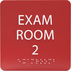 6" X6" Exam Room 2 Sign - ADA Compliant Tactile Graphics Grade 2 Braille Text Acrylic Wall Signs - Educational Institution Directional Assistance Test Center Door Sign for Schools