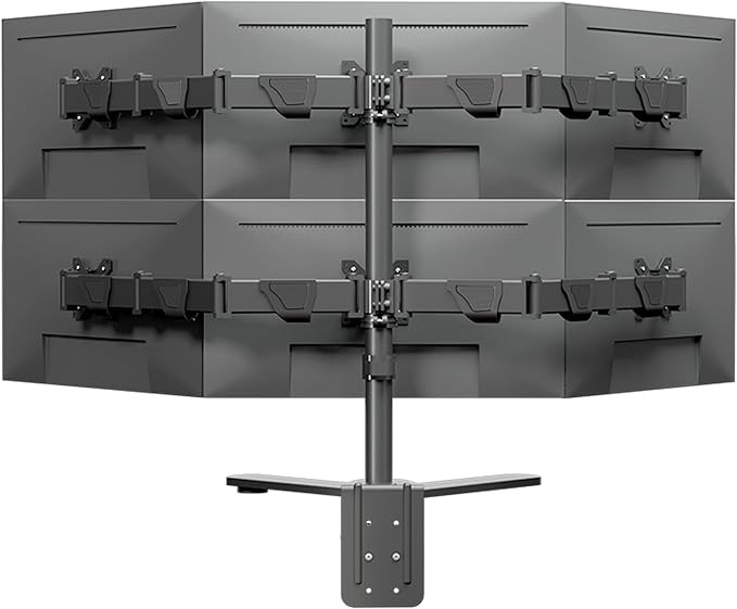 HILLPORT 6 Six Monitor Desk Mount Arm, Fully Adjustable Bracket Stand Fits Screens up to 32 inch, 19.8 lbs, Weight Capacity per Screen, Black X35-6