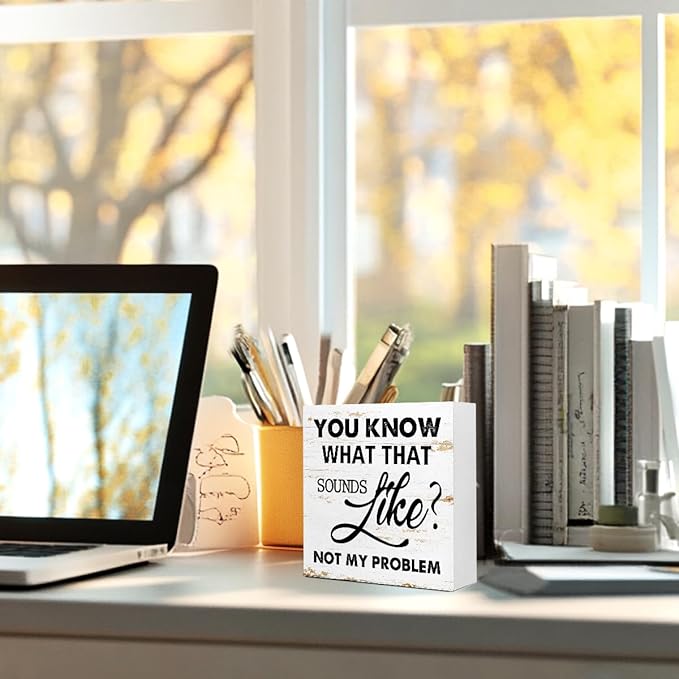 WUZYOU Workplace Wooden Block Sign Not My Problem Quote 5x5x1 INCH Sign, Office Humor Decor, Funny Desk Gift
