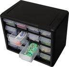 Akro-Mils 16-Drawer Plastic Drawer Storage Cabinet for Garage Organization, Beads, Makeup Organizer, Building Bricks Storage, Teacher Toolbox, 10-1/2" W x 6-1/2" D x 8-1/2" H, 10116 Black
