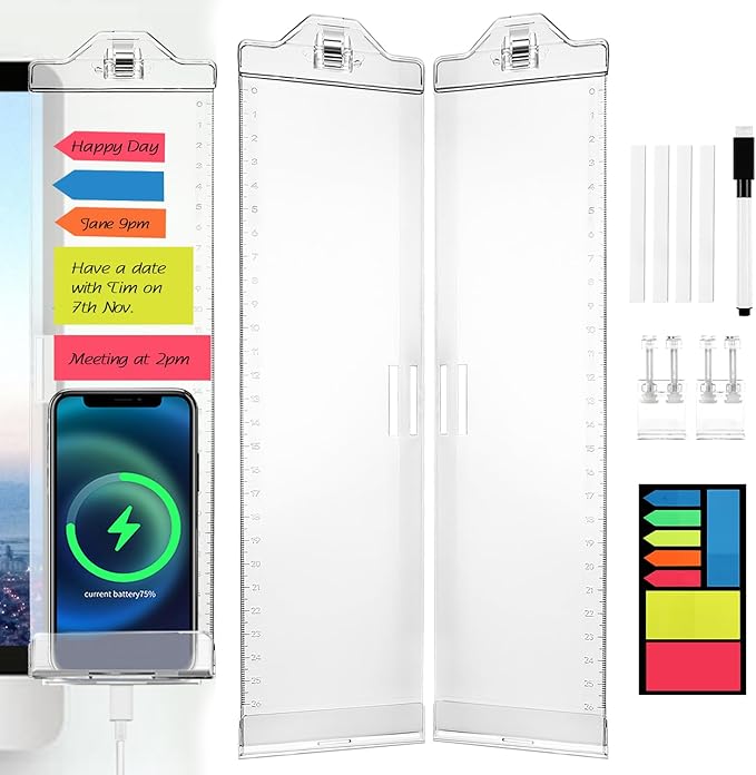 Monitor Memo Boards for Computer, Whole Transparent 2 Pack (Left & Right) Multifunction Acrylic Screen Message Reminder Pad Side Panel Phone Holder Organizer for Office Desktop, with Pen & Sticky Note
