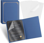 15 Pcs Certificate Holders 8.5 x 11 Additional 15 Pcs Plastic Film, Diploma Covers Gold Foil Border Certificate Holder for Letter Size 8.5x11 Cardstock,Certificates,Document Papers (Blue, 15 Sets)
