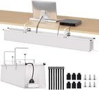 Under Desk Cable Management Tray - 48" Cord Organizer for Desk No Drill, Fabric Under Table Wire Organizer with 16X Cable Ties Hide for Office/Home, Cord Hider Fits Adapters & Sockets, White