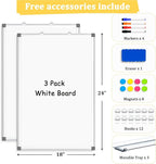 AMUSIGHT 3 Pack Double-Sided Magnetic Whiteboard, 24" x 18" Dry Erase Board, Aluminum Frame White Board for Wall, Hanging Mounting White Board Dry Erase Marker Board for Office, School, Home