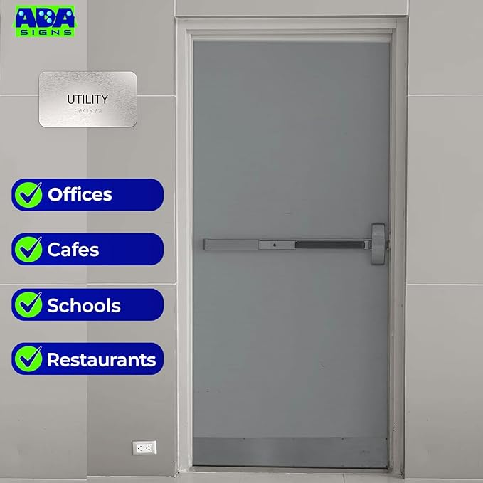 ADASigns Utility Room Sign 7”x4” - Durable Brushed Aluminum with Grade 2 Braille - Easy Installation with Strong Adhesive Tape - ADA Compliant Utility Room Signs for Business, Restaurants & Offices