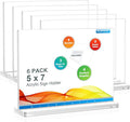 BlueValley Acrylic Sign Holder 7x5 - Double Sided Sign Stand Clear Paper Display Holder for Menu, Flyer, Document or Picture | Desktop Plastic Frame for Office, Store, Restaurant, Show Fair - 6 Pack
