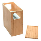 MobileVision Bamboo Slim Trash Can with Lid, Waste Basket for Bathroom, Bedroom, Office, Vanity, Salon or Spa, Small Spaces, Rectangle, Bag Liners Included