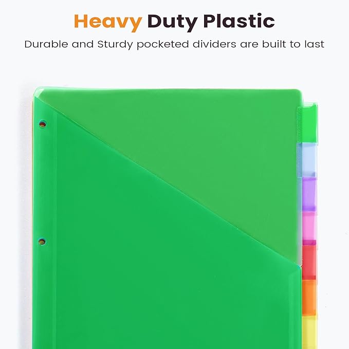 Sooez 48 Count Dividers with Pockets, 8 Tabs Binder Dividers for 3 Ring Binders, Binder Dividers with tabs, Binder Divider with Pockets for US Letter Size, Insertable Big Tabs, Multicolor, Set of 6