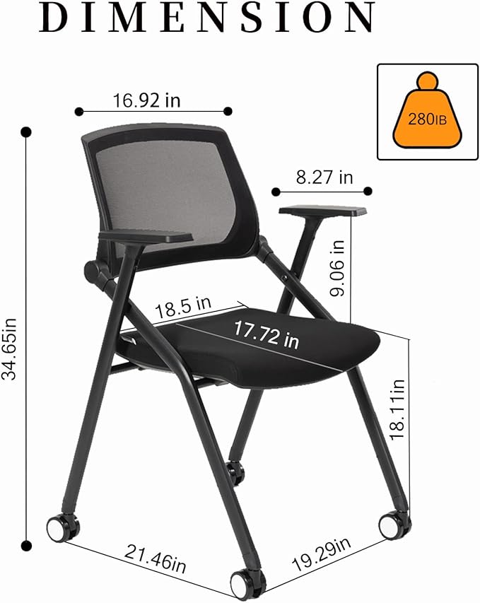VACYOVKE 8 Pack Executive Office Chairs with Caster Adjustable Armrest Ergonomic Mid-Back Breathable Mesh Foldable Conference Reception Chair Set for Home School Waiting Room
