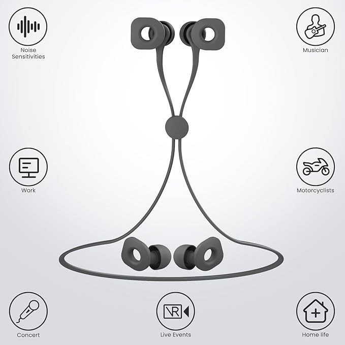 LOETRUY 2 Pairs of Earplugs for Sleeping,Reusable Hearing Protection Ear Plugs with 8 Pairs Ear Tips & One Connector Cord,Soft Earplugs for Noise Reduction,Concert,Musician & Work - 25dB-30dB