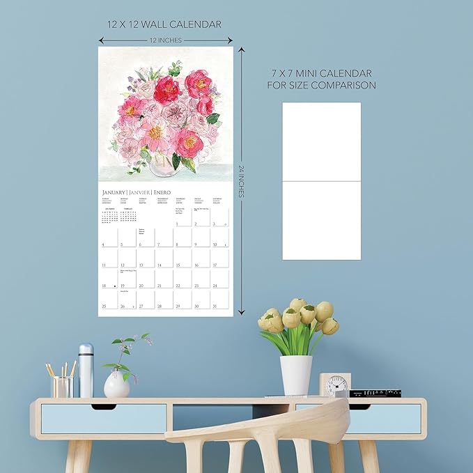 Graphique 2026 Painted Florals Wall Calendar | 12” x 12” | Thick Paper | Home & Office Organizer | Large Monthly Grid | 3 Languages & Marked Holidays | 4 Month Preview Page for 2027