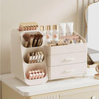 KQJS Makeup Organizer with Drawers,Large Capacity Countertop Organizer for Vanity,Bathroom and Bedroom Desk Cosmetics Organizer,Easy To Storage Skincare,Brushes,Lotions,Lipstick (All Cream)
