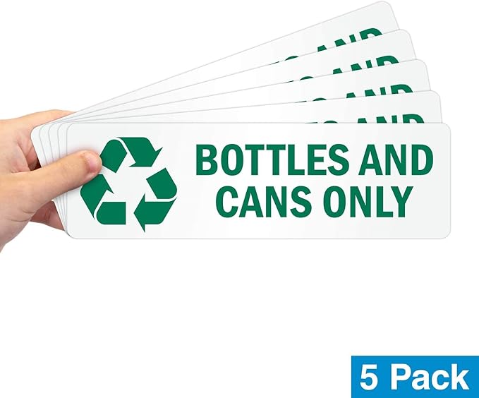 SmartSign Bottles and Cans Only Pack of 5 Recycle Labels | 3" x 10" Laminated Vinyl, Made in USA