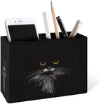 Famame 3D Cute Black Cat Pencil Holder for Desk, Leather Desktop Container Pen Cup Storage Study Table Pen Organizer Makeup Brush Holder for Classroom Office Home