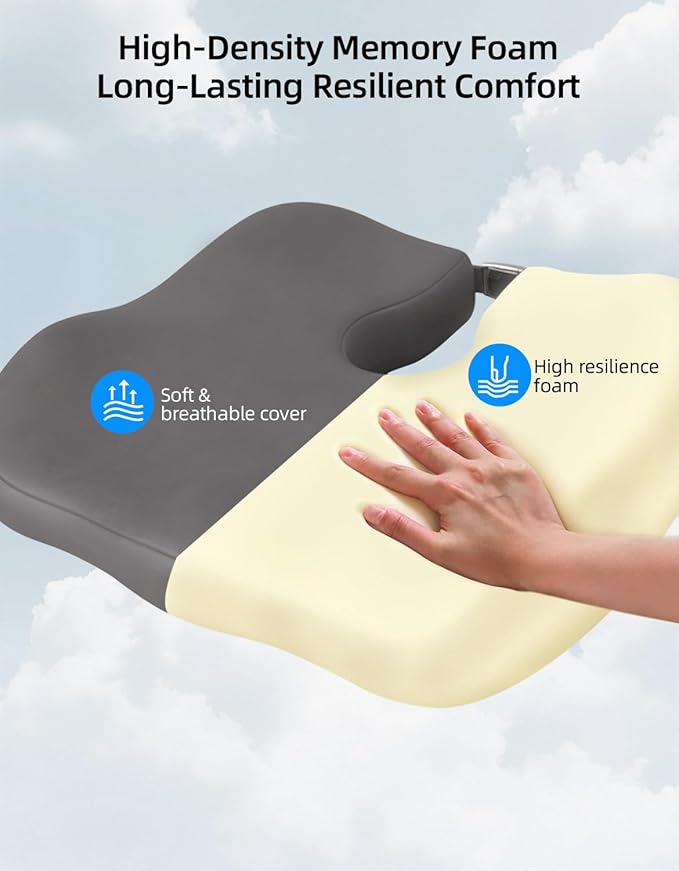 Extra-Dense Seat Cushion for tailbone pain relief ，Ergonomic seat cushions for office chairs，sciatica pain relief pillow , pressure relief Seat Cushion, office chair cushion，car seat cushion-Grey