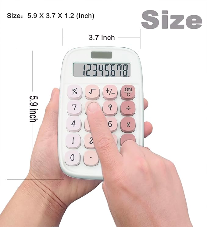 Mechanical Calculator,BTSEYAW Dual Power Calculator with 8 Digit Display tilt Screen and Big Buttons, Cute Office Desk Accessory (Pink)