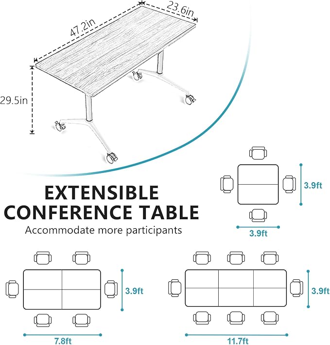 Goakwwuz Conference Room Table, Folding Conference Tables,Thicken Grey Tabletop,Flip Top Wooden Seminar Meeting Room Table for Conference Room Offices (6, Black+White, 47.2“)