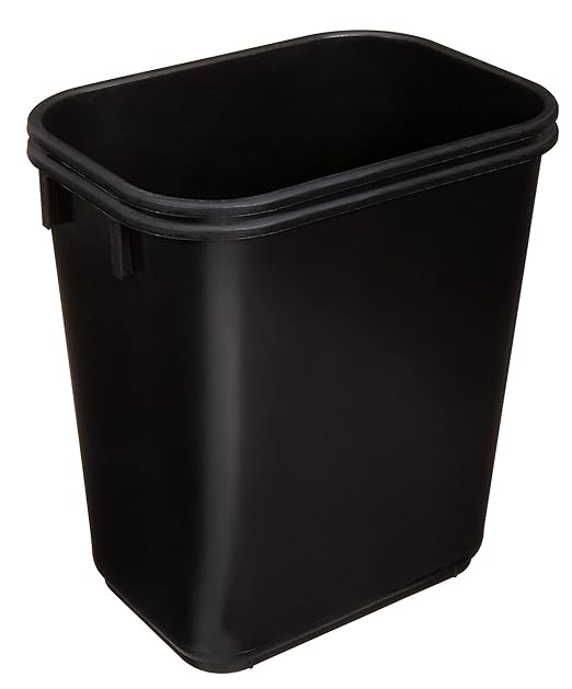 Amazon Basics Small Trash Can, Rectangular Commercial Office Wastebasket, 3 Gallon (Pack Of 2), Black