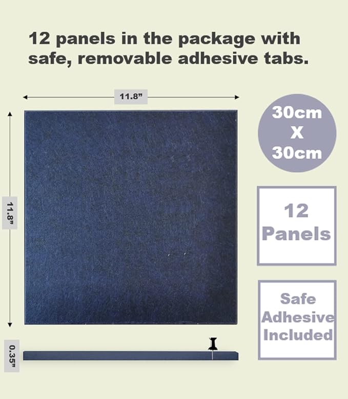 DECORITA Blue Felt Bulletin Board 47"x35" | Large Cork Bulletin Board Alternative for Office, Home & Classroom | Felt Wall Tiles (12-Pack) | Blue Classroom Decor Office Supplies | Dark Blue