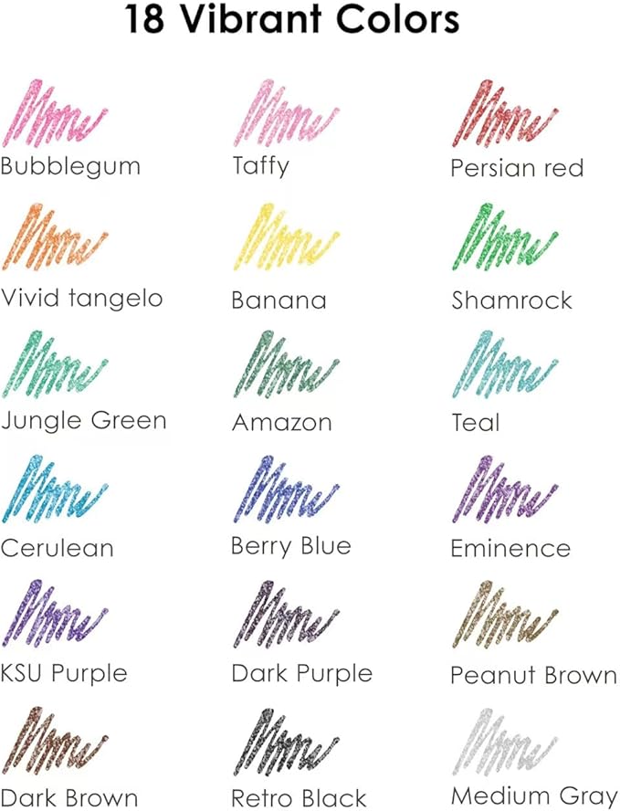 Grabie Glitter Gel Pens, 18 Colors Metallic Glitter Pens & Gel Ink Pens for Adult Coloring Books, Journaling, Drawing, Scrapbooking & DIY Crafts – Retractable Sparkle Pens, Smooth & Non-Toxic