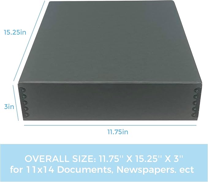 Lineco Museum Archival Storage Box, 11.75x15.25x3 in. Drop Front Design. Acid-Free with Metal Edge. Organize Photos, Pictures, Prints, Documents, Crafts, DIY. Gray, 8 Pack