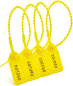 100Pcs Plastic Tamper Shipping Seals Pull-Tite Security Seal Signage Numbered Fire Extinguisher Tags Zip Ties Labels Disposable Self Locking for Logistics, Luggage,Transport (Yellow, 100pcs)
