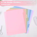 SKYDUE 8 Tab Durable Plastic Dividers,2Sets, Big Tab Dividers for 3 Ring Binder, Write&Erase 3 Ring Binder Dividers with Tabs, with Sticker Labels, Long-Lasting Plastic Pastels Binder Dividers