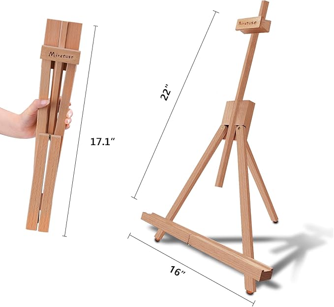 Miratuso Art Easel (2 Pack) A-Frame Painting Easel, Wood Display Stand Holding Canvas Up to 22" High, Portable Folding Travel Tabletop Easel and Sign Holder, Easy to Carry