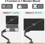 MOUNT PRO Laptop Arm Mount for Desk, 2 in 1 Function Monitor Laptop Stand, Fits Max 17" Notebook and 32" Computer Screen, Aluminum Single Monitor Holder with Adjustable Tray, Holds up to 22lbs