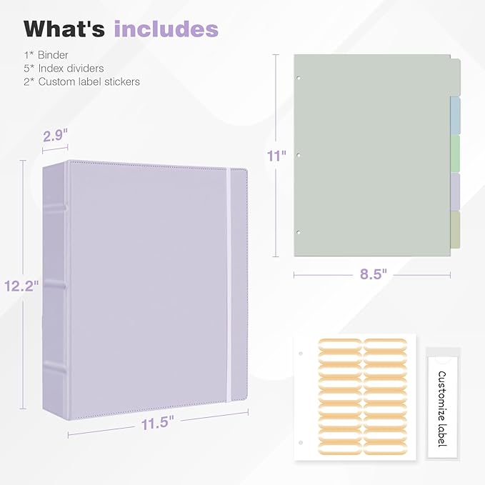 Ospelelf Vintage Hardcover 3 Ring 2 inch Leather Binder, Professional Binders Organizer Suitable for Letter Size Documents, Binder Dividers with Tabs, Purple