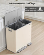 Lovewind Dual Trash Can, 14 + 6 Gallon Garbage Can for Kitchen Dual Compartment Recycling Kitchen Step Trash Bin, Stainless Steel Trash and Recycle Bin Combo with Soft-Close Lid, Apricot