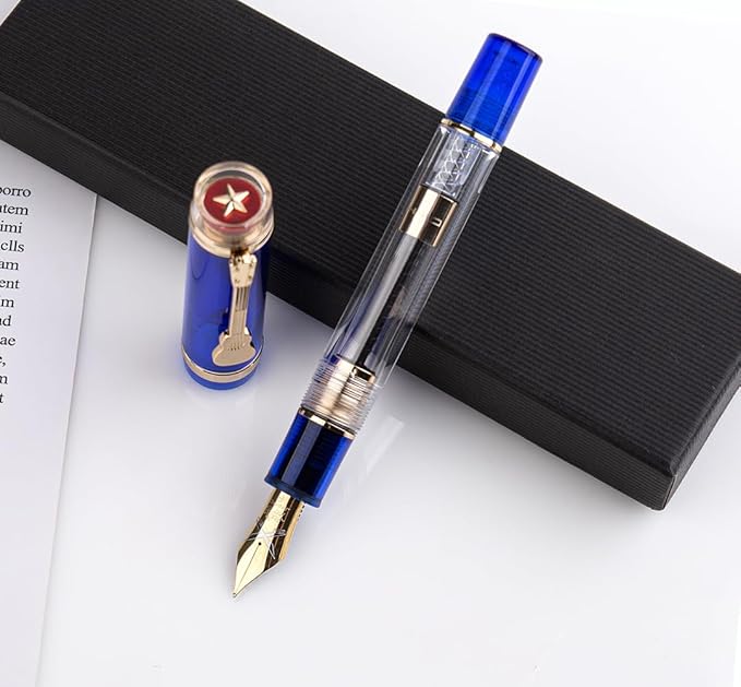 JINHAO 1935 Fountain Pen TIANDAO Series #8 Nib Ink Pen with Guitar-Shaped Clip and Ink Converter (M Nib 0.7mm, Blue)