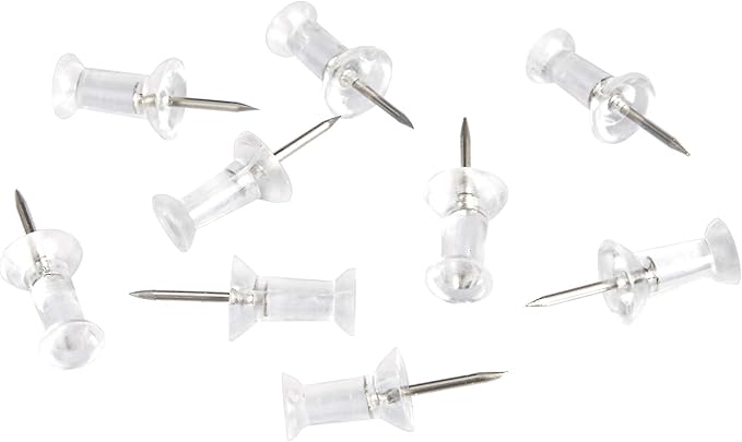 Amazon Basics Push Pins Tacks, Steel Point, Clear Plastic Head, for Bulletin Board, Maps, Posters, and Craft Projects, 200-Pack