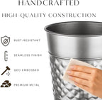 Monarch Abode Metal Bathroom Trash Can – Waste Basket for Bedroom, Office Desk, & Dorm, Handcrafted Geo Embossed, Durable Decorative Pewter Small Trash Can Bathroom Garbage Bin Wastebasket