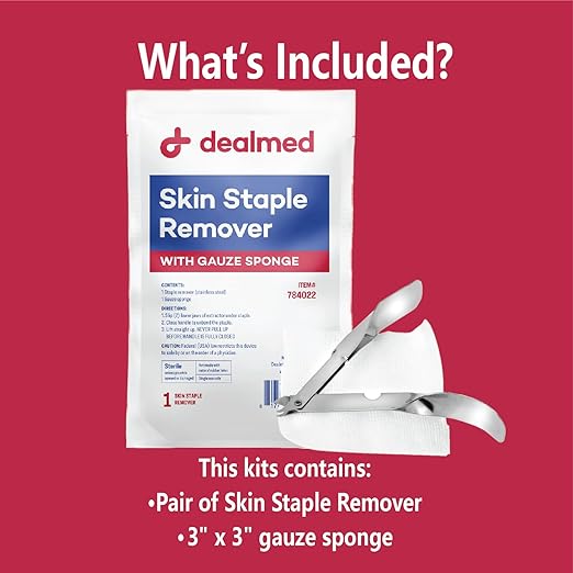 Dealmed Sterile Staple Removal Kit, Includes Staple Remover and Gauze Sponge, Staple Removal Tool Single-Use Kit, Ideal for Hospitals and Clinics (50 Kits)