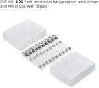 100 Pack Horizontal ID Badge Holder with Clip, Universal Waterproof PVC Transparent Name Tag Holder with Sealed Zipper(2.3 × 3.6 inch)