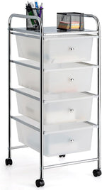 Giantex Rolling Cart with Drawers, Craft Organizer with Wheels, 4 Drawer Storage Container Bins for Home School Office Scrapbook Paper Tools, Clear White