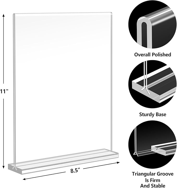 Enayplon Acrylic Sign Holder 8.5 x 11, Double Sided Sign Holder Stand, Plastic 6 Pack Table Paper Stand, Vertical Menu Flyer Stand, T Shape Table Flyer Holder