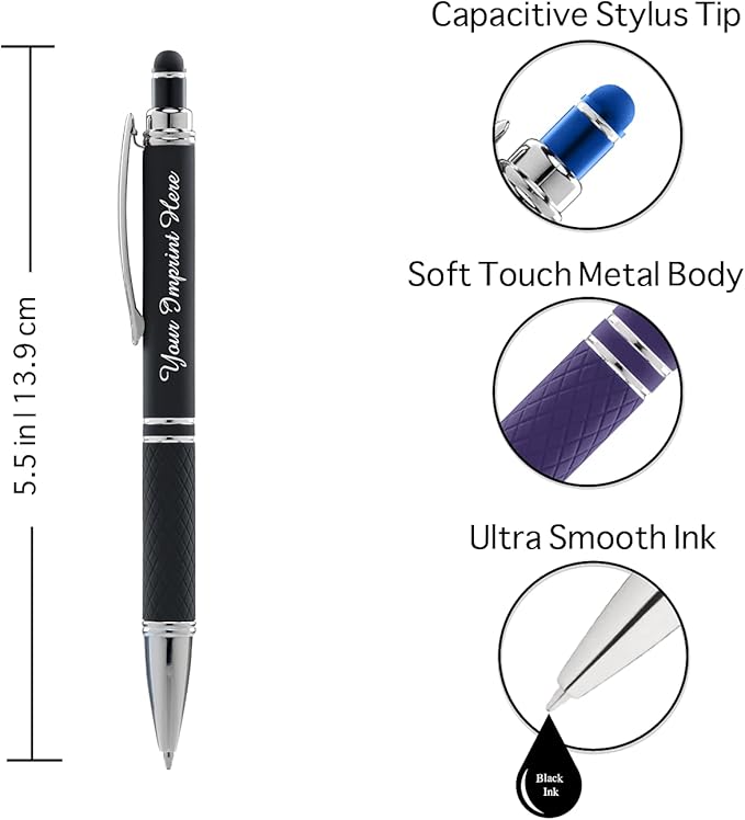 ExpressDesigns™ - Personalized Pens Gift Set - 2 Pack of Soft Touch Metal Pens w/gift box - Luxury Ballpoint Pen Custom Engraved with Name or Message (Black - Blue)