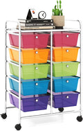 LDAILY 10 Drawer Rolling Cart, Storage Cart Organizer on Wheels, Drawer Cart with Metal Frame & Large Storage Capacity, Rolling Cart with Drawers for Living Room Classroom, Office