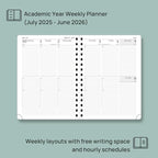 POPRUN Academic Planner 2025-2026 (July 2025-June 2026), Daily Weekly and Monthly Appointment Book (Wirebound Hard Cover - 6.25'' x 8.5'') with Hourly Time Slots, Tabs, 100 GSM - Pacific Green