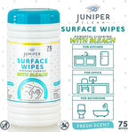 Juniper CLEAN 4 Pack Surface Cleaning Wipes with Bleach, All-Purpose Cleaner for Bathroom, Kitchen, Office, 300 Count Canister, 7.5" x 7" Sheet, Fresh Scent, Lint Free & Durable